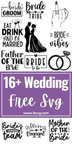 wedding svg bundle with bride and groom silhouettes, including the names for each