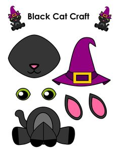 the black cat craft is designed to look like it has eyes, ears and a witch hat