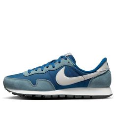 Experience the classic style of the Nike Air Pegasus 83 PRM Men's Shoe. Featuring a 70s-inspired material, this shoe is easy to style and offers a comfortable fit around the ankle. The waffle outsole and soft foam midsole provide a lightweight and comfortable feel, while the Valerian Blue colorway adds a unique touch. Perfect for everyday wear, the Nike Air Pegasus 83 PRM is the perfect way to stand out from the crowd. Enjoy the classic style of the Nike Air Pegasus 83 PRM with its unique design and comfortable fit. (SNKR/Low Top/Non-Slip/Shock-absorbing) Nike Pegasus 83 Mens, Classic Blue Running Shoes With Round Toe, Retro Nike Running Shoes, Vintage Nike Blue Sneakers, Vintage Blue Nike Sneakers, Retro Nike Running Shoes With Branded Insole, Vintage Blue Sneakers With Rubber Waffle Outsoles, Nike Air Pegasus 83, Air Pegasus 83