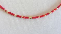 Seed bead choker necklace red bead choker gold beaded choker | Etsy Red Seed Bead Bracelet, Red Seed Bead Necklace, Airfry Recipes, Red Choker Necklace, Blue Choker Necklace, Short Beaded Necklace, Tiny Bead Bracelet, Collar Rosa, Rainbow Choker