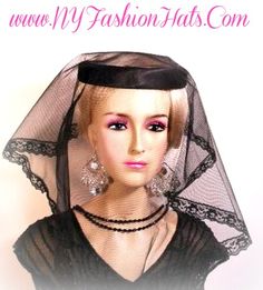 Ladies White Or Black Satin Halo Laced Edge Sheer Face Veil Headcover Mantilla Cocktail Hat Headpiece For Church Weddings Sabbath Funerals And Brides. By www.NYFashionHats.Com

This Headcover Custom Millinery Hair Accessory Is Suited For Winter Spring Summer Or Fall.

Measurements: One Size - Custom Made On A Hair Comb - Wedding Fascinators

All Sales Are Final Black Cloche Costume Hat For Wedding, Black Cloche Wedding Hat, Black Cloche Wedding Hats And Headpieces, Black High Crown Headpiece For Wedding, Black High Crown Costume Hat For Wedding, Black High Crown Costume Hats And Headpieces For Wedding, Black Costume Hats And Headpieces For Church, Elegant Black Costume Hat, Elegant Black Hat For Costume