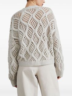 Brunello Cucinelli crew-neck Cashmere Jumper - Farfetch Short Loungewear, Cashmere Jumper, Cable Sweater, Open Knit, Wave Pattern, Brunello Cucinelli, White Sweaters, Cashmere Sweaters, Jacket Tops