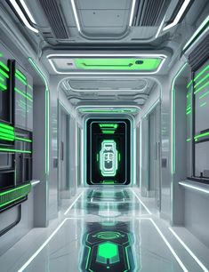 an image of a futuristic hallway with neon lights