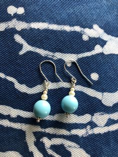 "Beautiful blue Czech glass and pearl sterling silver dangle earring. Approximately 2 inches in length. Glass bead approximately 1/2\" in diameter." Troy Ny, Sterling Silver Dangle Earrings, Etsy Earrings Dangle, Silver Earrings Dangle, Glass Bead, Beautiful Blue, Czech Glass, Jewelry Earrings Dangle, Glass Beads