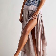 - Free People - 100% Cotton - Distressed Denim & Misty Plum Layered Skirt - Size 8 Us, 12 Uk - Nwt, Originally $198 Tags/Features: This One-Of-A-Kind Skirt Creates A Truly Eye-Catching And Versatile Piece. The Layered Design Adds A Touch Of Whimsy, While The Distressed Details Lend An Effortlessly Cool Vibe. Pair It With Your Favorite Tee And Sandals For A Chic, Laid-Back Look, Or Dress It Up With A Blouse And Heels For A Night Out. Offers Are Always Welcome. Bundle This Item With Others In My C Velvet Midi Skirt, Free People Velvet, Striped Midi Skirt, Tie Dye Maxi, Free People Skirt, Layered Design, Printed Midi Skirt, Crochet Skirt, Floral Midi Skirt