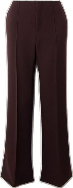 Brown Wool High-waisted Pants, High-waisted Brown Wool Pants, High-waisted Wool Pants In Brown, Brown Pants With Pressed Crease For Fall, Fall Brown Pants With Pressed Crease, Luxury Brown Workwear Bottoms, Luxury Brown Bottoms For Workwear, Luxury Brown Trousers, Luxury Brown Straight Pants