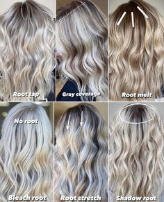 Blondes•Educator•Hair videos on Instagram: "Let’s talk roots‼️ Save this to show your clients when they have trouble deciding what they want. Clients- I wanted to show and explain all of the different root services available to make it a little easier to know what to ask for when at your hair appointment. Read below👇🏼 Root tap - is when a tiny amount of your natural color is applied just on a small amount of hair at the root Grey coverage- using a permanent color to conceal any hint of silve Root Stretch Hair, Root Stretch Hair Blonde, Blonde Hair Natural Roots, Hair Weaving Techniques, Root Tap, Cool Blonde Hair Colour, Baylage Hair, Blonde Hair With Roots, Grey Blonde Hair