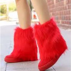 Bearpaw Shaggy Fur Boots,Suede Leather And Sherpa,Beautiful Red Color,New In Box Boots Suede, Fur Boots, Suede Leather, Red Color, Bootie Boots, Ankle Boots, Size 6, Boots, Red