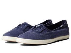 Keds Chillax Mini Twill - Women's Shoes : Navy : Make Keds Chillax Mini Twill your favorite weekend style for comfort walking on street. Washable cotton canvas upper. Soft and breathable textile lining. Removable EVA Softerra footbed. Slip on sneaker. Round toe. Stitched eyelets without laces. Internal stretch gore for easy on-and-off. Branding patch on heel, collar, and tongue. Flexible, lightweight rubber outsole. Imported. Measurements: Weight: 6 oz Product measurements were taken using size Cotton Low-top Slip-on Sneakers With Cushioned Footbed, Sporty Cotton Slip-on Sneakers, Casual Cotton Slip-on Sneakers With Round Toe, Sporty Everyday Textile Slip-on Sneakers, Casual Canvas Slip-on Sneakers For Everyday, Casual Everyday Canvas Slip-on Sneakers, Cotton Slip-on Sneakers With Rubber Sole, Casual Canvas Slip-on Sneakers For Sports, Casual Cotton Slip-on Sneakers With Vulcanized Sole