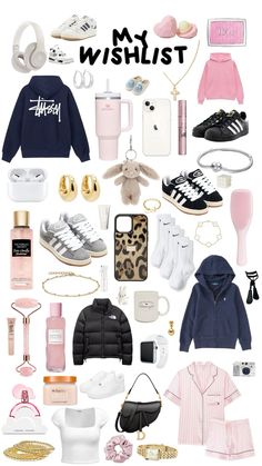 a collage of clothes and accessories with the words my wishlist written on them