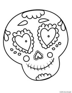 a drawing of a skull with hearts on it