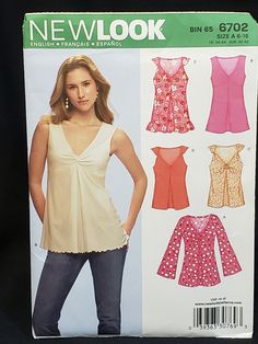 a woman's blouse and top sewing pattern from the new look book, size 16 - 24