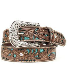 Blazin Roxx Diamond Cross Concho Belt - Country Outfitter Leather Inlay, Western Belt, Turquoise Leather, Belts, Buckle, Turquoise, Flowers, Leather, White