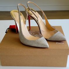 Christian Louboutin Brand New Glitter Heels 100mm Size 38 Authentic In Original Box With Extra Heels In The Pouch. Christian Louboutin Crystal Shoes Saks, Glitter Heels, The Pouch, Louboutin Shoes, Christian Louboutin Shoes, Shoes Women Heels, Christian Louboutin, Original Box, Shoes Heels