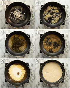 the steps to make an omelet in a skillet on a marble countertop