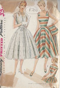 two women's dresses, one in striped fabric and the other in short sleeves