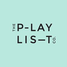 the p - lay list logo on a light blue background with black letters that read,'the p - lay list co '