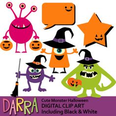 the digital clip art includes cute monsters and speech bubbles for kids to use on their halloween projects