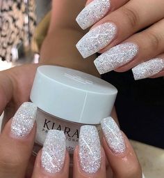 Safe Nails, Sns Nails Colors, Sky Nails, Sns Nails, White Glitter Nails, Nails Glitter, Bride Nails, Dip Powder Nails, Dipped Nails