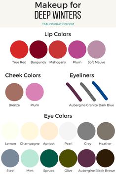 Deep Winter Makeup Colors Warm Spring Makeup, Soft Autumn Makeup, Warm Spring Color Palette, True Winter Color Palette, Teal Inspiration, Winter Make Up, Light Spring Color Palette, Cool Winter Color Palette, Deep Winter Palette