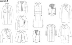 an image of women's coats and jackets in different styles, from front to back