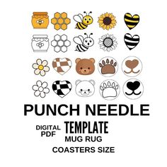 a bunch of different items that are on top of a white background with the words punch needle