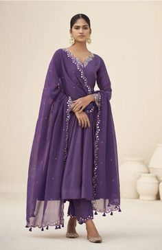 Traditional Kurta Sets For Women, Purple Suit Set, Full Sleeves Anarkali Suits, Anarkali Sets For Women, Purple Kurta Set Women, Customised Dress For Women, Purple Suit Design For Women, Purple Kurta Woman, Anarkali Dress With Plazo