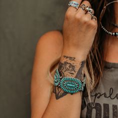 Adding some color to your jewelry collection is a must! The Turquoise Marietta Bracelet features an assortment of stunning turquoise stones fit for a country queen. This bracelet is anything but boring and spicing up your arm candy collection just got easier! Western Style Jewelry, White Turquoise Jewelry, Real Turquoise Jewelry, Turquoise Fashion, Candy Collection, Style Lookbook, Western Outfit, Western Style Outfits, Cowgirl Jewelry