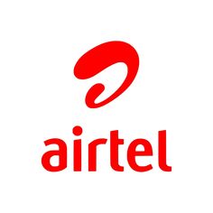 the airtel logo is shown in red on a white background with an orange circle above it