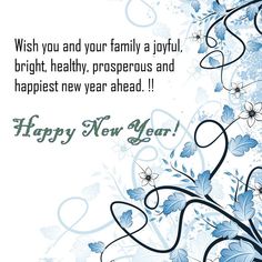 a happy new year 2013 greeting card with blue flowers and swirls on white background