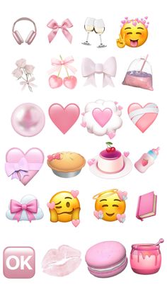 some different types of emoticions are shown in this image, including pink and white