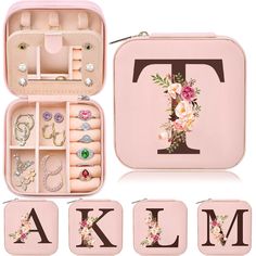 a pink case filled with lots of jewelry