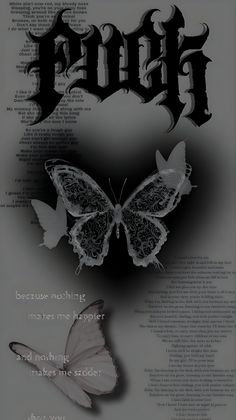 a black and white photo with butterflies on it's back side, the words faith are