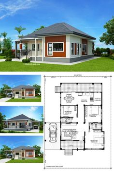 two story house plan with 3 bedroom and 2 bathrooms on the first floor, an attached garage