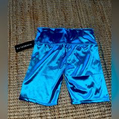 Small Turquoise Blue Satin Biker Shorts Form Fitting Comfortable Perfect For Exercise, Dress Up, Dress Down Etc Carhartt Double Knee Pants, Exercise Dress, Grey Denim Shorts, Guess Men, Purple Pattern, Pacific Blue, Grey Denim, Red Shorts, Italian Fabric