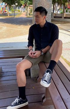 Converse Low Outfit, Low Converse Outfit, Converse Men Outfit, Black Shorts Outfit, Husband Clothes, Chuck Taylor 70, Mens Shorts Outfits