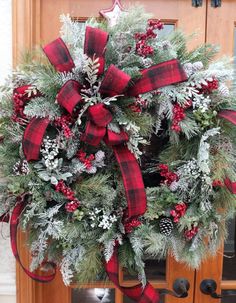 a christmas wreath on the front door