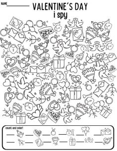 valentine's day i spy game with lots of hearts and presents on it,