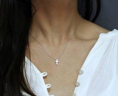 Tiny Silver Cross Necklace Minimal Cross Jewelry Religious Necklace Perfect for Layering Gold Cross Necklace  Tiny Sliding Cross Necklace • Rhodium-plated/dippe Tiny Cross Necklace, Silver Cross Necklace, Tiny Cross, Jewelry Aesthetic, Minimal Necklace, Necklace For Girlfriend, Gold Cross Necklace, Rose Gold Pendant