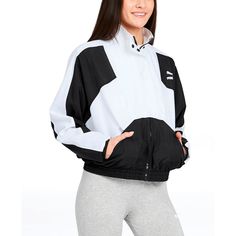 Comfort and throwback style come together in our Tailored for Sport Collection. Retro silhouettes from our 1990 Fall/Winter collection are updated with modern design elements. With cool colorblocking, a unique snap button closure and a lightweight design, this track jacket combines function with fashion. $34.95 Womens Puma, Fall Winter Collection, Track Jacket, Track Jackets, Winter Collection, Snap Button, Design Elements, Color Blocking, Modern Design