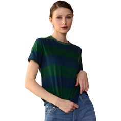 Women's Striped Regular Fit Tee, Navy & Green. | Cynthia Rowley | Women's Striped Regular Fit T-Shirt, Navy Blue & Green (Stripes, Size X-Small) | Maisonette collects the best children’s products from around the world (unlike Zulily, Etsy, The Tot, Farfetch Kids, Childrensalon, Crate and Kids, Kohls, Wayfair, Buy Buy Baby, Nordstroms, Mini Boden, J.Crew Factory, or PotteryBarn Kids), creating a curated shopping experience for you. Think of us as your shortcut to fashion for litte ones! Green Short Sleeve Tops With Horizontal Stripes, Casual Green Tops With Vertical Stripes, Casual Green Top With Vertical Stripes, Green Horizontal Stripe Crew Neck Top, Green Crew Neck Tops With Contrast Stripes, Green Crew Neck Top With Contrast Stripes, Green Short Sleeve Tops With Contrast Stripes, Neoprene Swimwear, Buy Buy