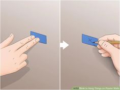 two hands holding a piece of blue paper with one hand and the other hand pointing at it