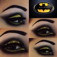 Batwomen Make Up, Batwoman Makeup Halloween, Eye Painting Ideas, Batgirl Makeup, Batman Makeup, Baby Shower Makeup, Batwoman Makeup, Painting Ideas Halloween