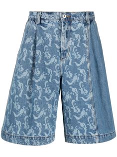 Luxury Denim Shorts For Men, Luxury Blue Patchwork Bottoms, Shorts Patch Pattern, Louis Vuitton Print Shorts, Farfetch Shorts Jeans, Maong Shorts, Feng Chen Wang, Bermuda Jeans, Printed Denim