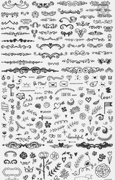 a large collection of hand drawn doodles and other decorative elements in black and white