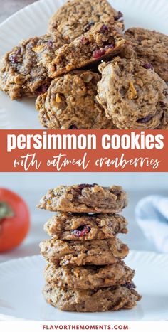 three different cookies stacked on top of each other with the words persimmon cookies