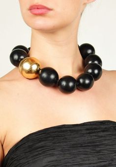 Monies Ebony Sphere Necklace $465 ~ Gold-plated-ebony-magnetic-clasp ~ Sphere Necklace, Magnetic Clasp, Statement Necklace, Agate, Gold Plate, Beaded Necklace, Gems, Like Button