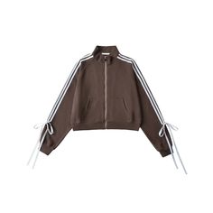 Size: S, Color: Coffee Fall Track Jacket With Side Stripes And Long Sleeves, Fall Track Jacket With Side Stripes, Fall Casual Track Jacket With Side Stripes, Casual Track Jacket With Side Stripes For Fall, Fall Tops With Three Stripes, Casual Long Sleeve Tops With Side Stripes, Winter Track Jacket With Side Stripes, Casual Autumn Outfits Women, Female Sleeve