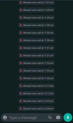the text message is displayed in red and black, which reads missed voice call at 10am