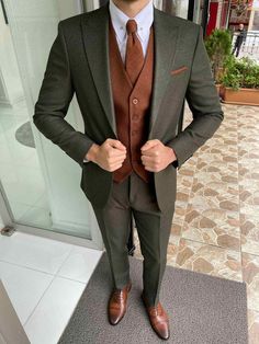 Green Suit Men, Khaki Suit, Khaki Vest, Fall Suit, Dinner Suit, Pants Gift, Green Suit, Shirt Tie, Suits For Sale